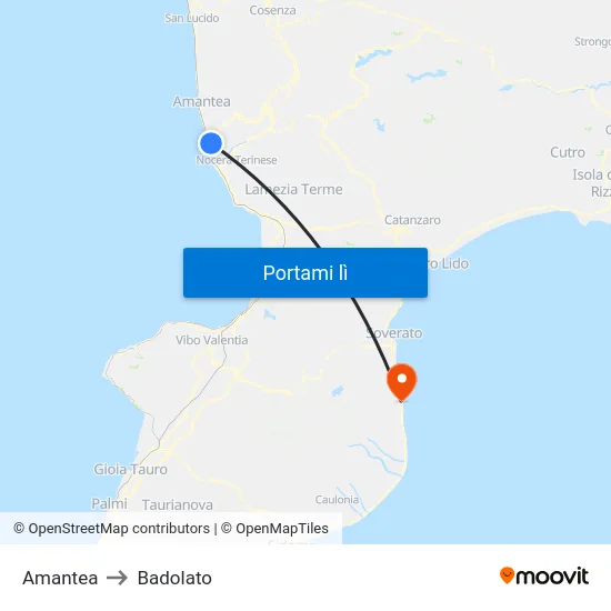 Amantea to Badolato map