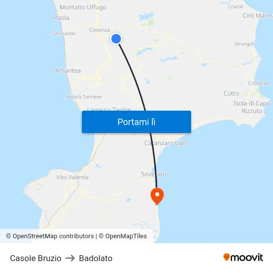 Casole Bruzio to Badolato map