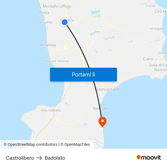 Castrolibero to Badolato map