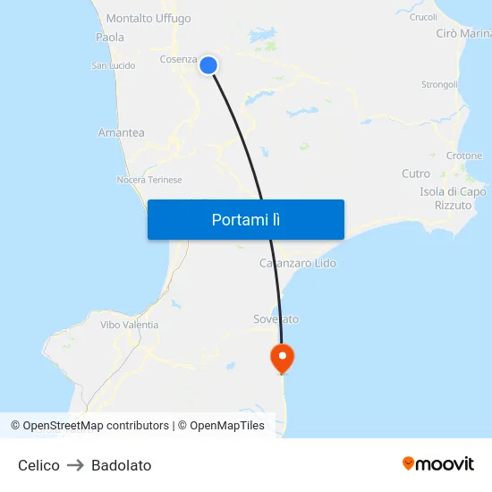 Celico to Badolato map
