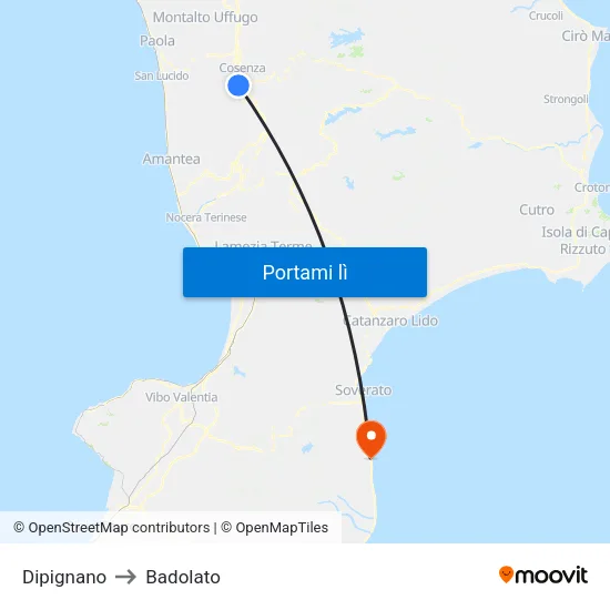 Dipignano to Badolato map