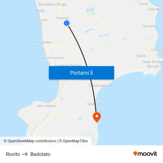 Rovito to Badolato map