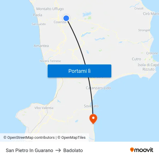 San Pietro In Guarano to Badolato map