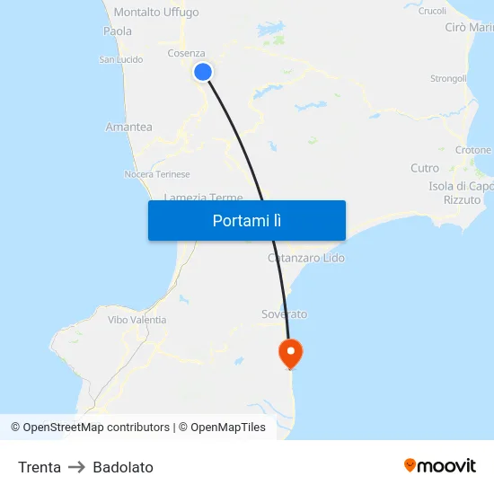 Trenta to Badolato map