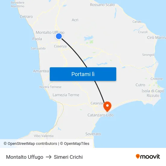 Montalto Uffugo to Simeri Crichi map