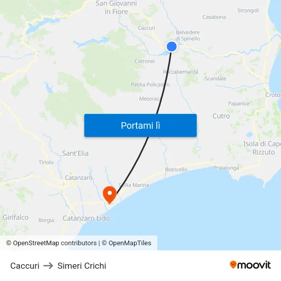 Caccuri to Simeri Crichi map