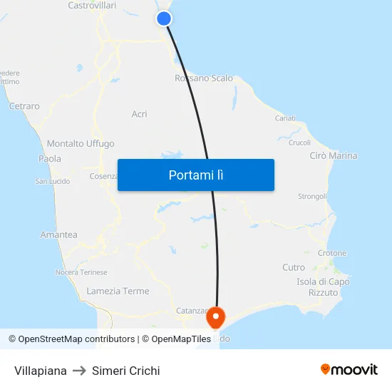 Villapiana to Simeri Crichi map