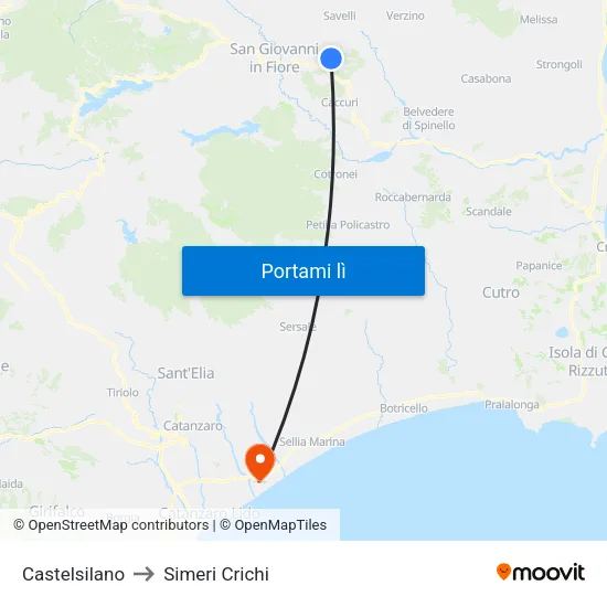 Castelsilano to Simeri Crichi map