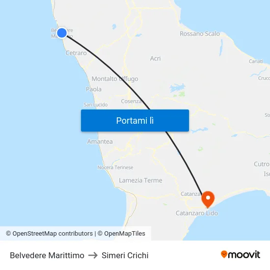 Belvedere Marittimo to Simeri Crichi map