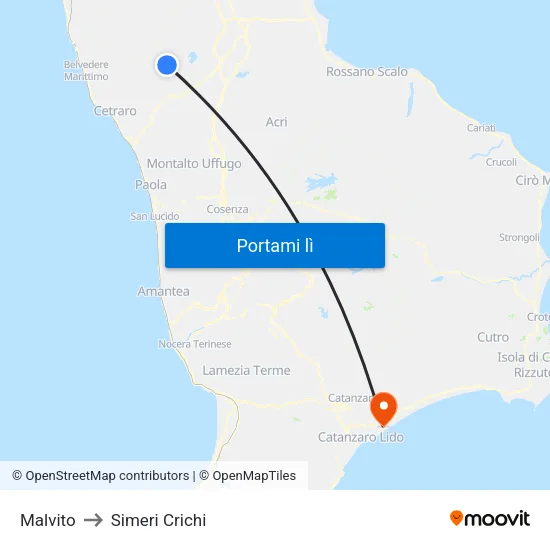 Malvito to Simeri Crichi map