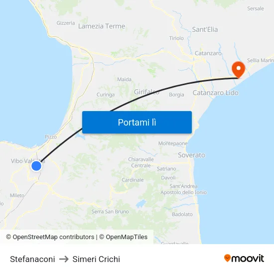 Stefanaconi to Simeri Crichi map