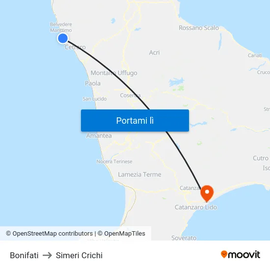 Bonifati to Simeri Crichi map