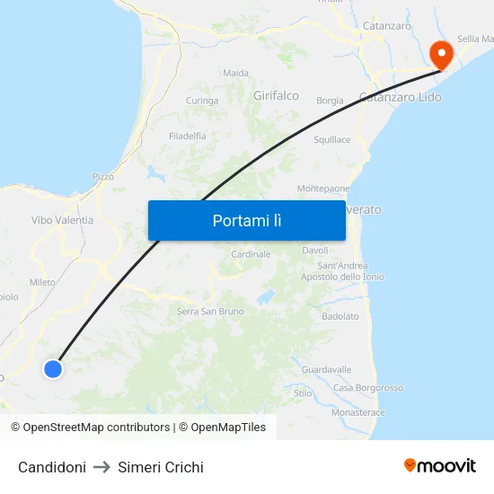 Candidoni to Simeri Crichi map
