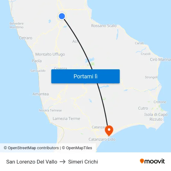 San Lorenzo Del Vallo to Simeri Crichi map