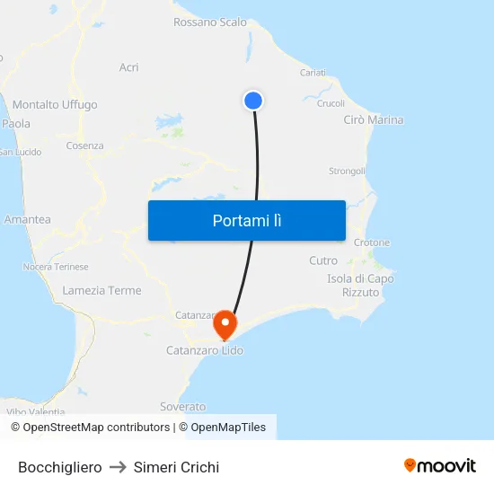 Bocchigliero to Simeri Crichi map