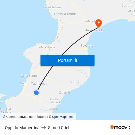 Oppido Mamertina to Simeri Crichi map