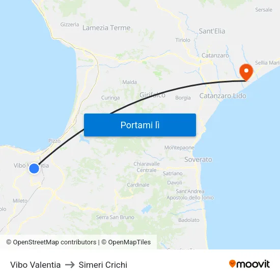 Vibo Valentia to Simeri Crichi map