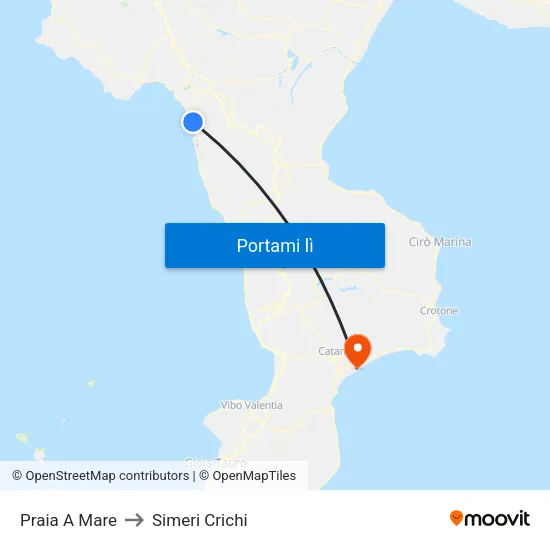 Praia A Mare to Simeri Crichi map