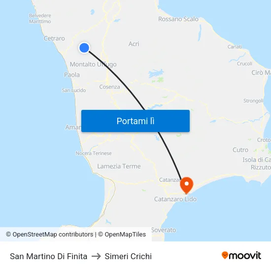 San Martino Di Finita to Simeri Crichi map