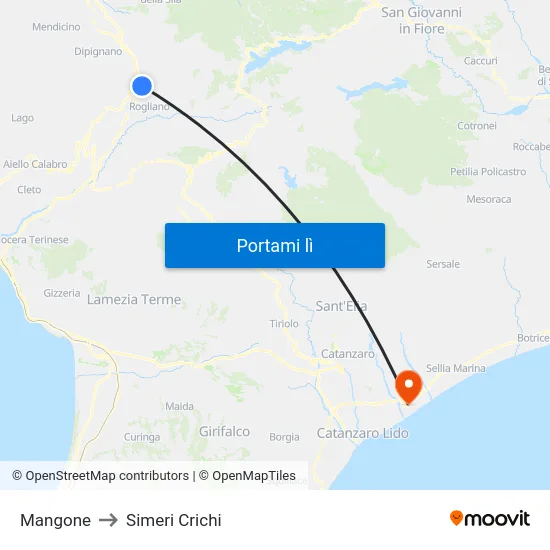 Mangone to Simeri Crichi map