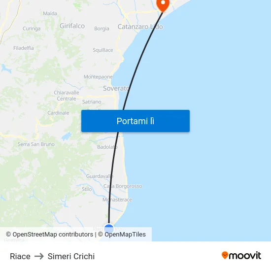 Riace to Simeri Crichi map