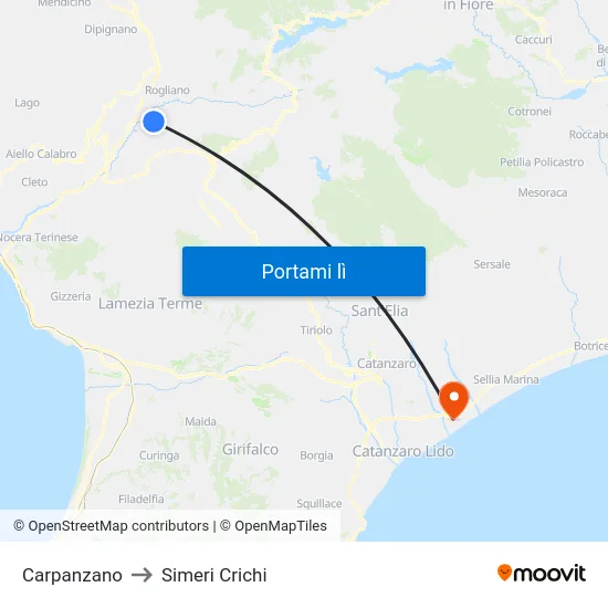 Carpanzano to Simeri Crichi map