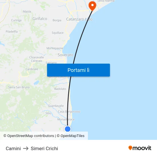 Camini to Simeri Crichi map