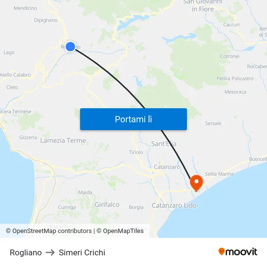Rogliano to Simeri Crichi map