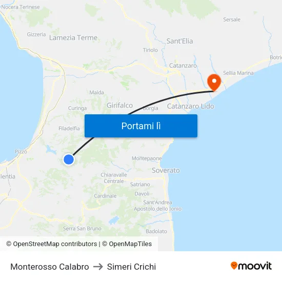 Monterosso Calabro to Simeri Crichi map