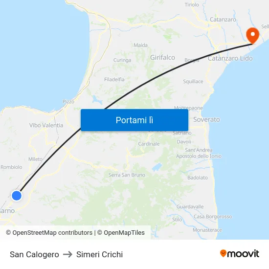 San Calogero to Simeri Crichi map