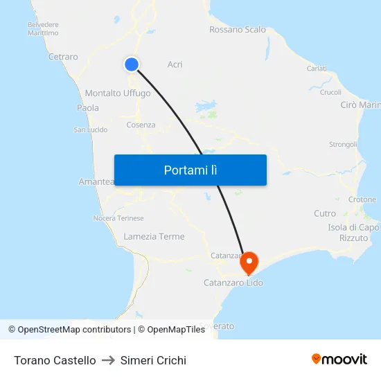 Torano Castello to Simeri Crichi map