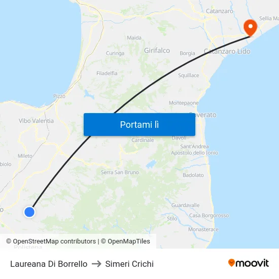 Laureana Di Borrello to Simeri Crichi map
