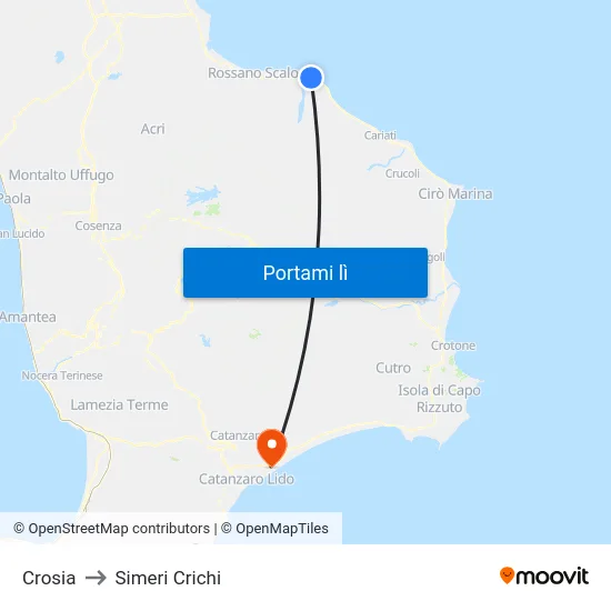 Crosia to Simeri Crichi map