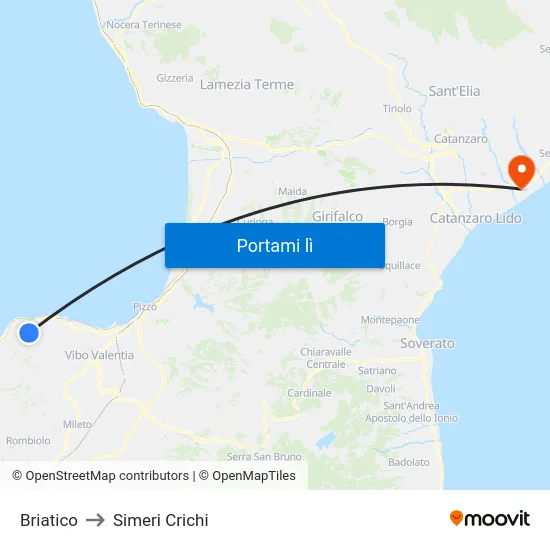 Briatico to Simeri Crichi map