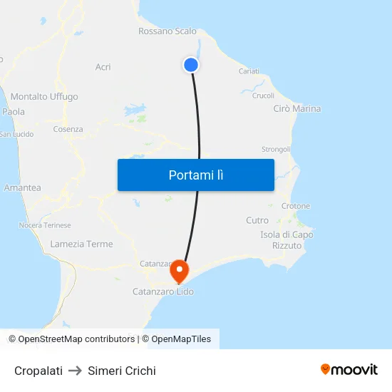Cropalati to Simeri Crichi map