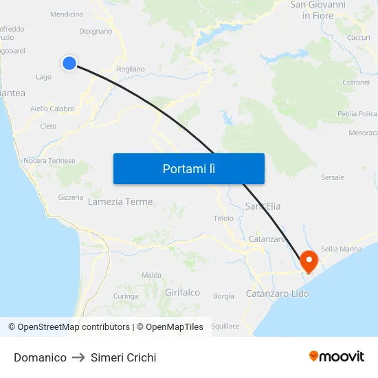 Domanico to Simeri Crichi map