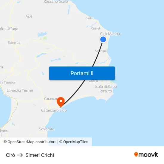 Cirò to Simeri Crichi map