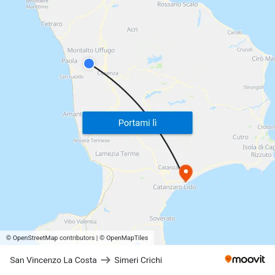 San Vincenzo La Costa to Simeri Crichi map