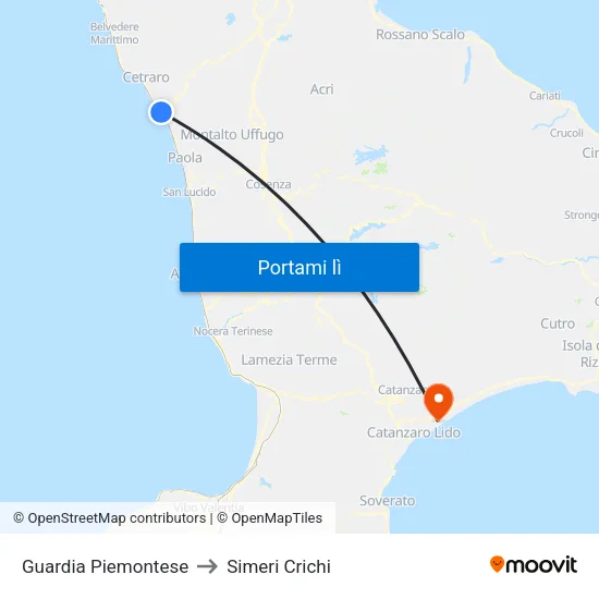 Guardia Piemontese to Simeri Crichi map