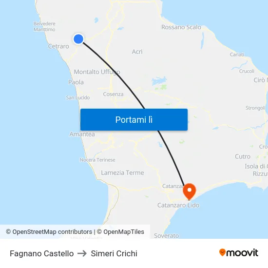 Fagnano Castello to Simeri Crichi map