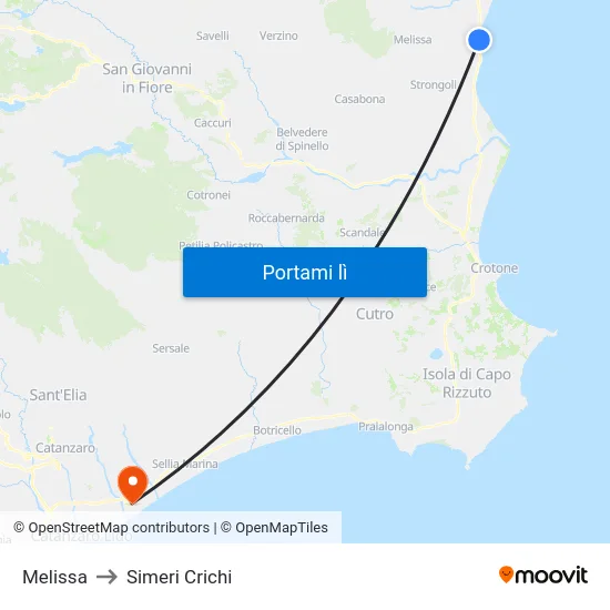 Melissa to Simeri Crichi map