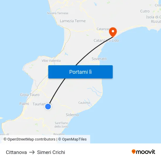 Cittanova to Simeri Crichi map