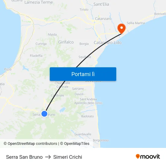 Serra San Bruno to Simeri Crichi map