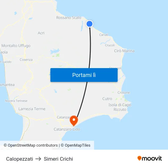 Calopezzati to Simeri Crichi map