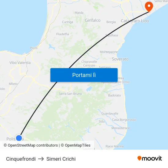 Cinquefrondi to Simeri Crichi map