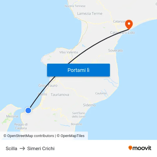 Scilla to Simeri Crichi map