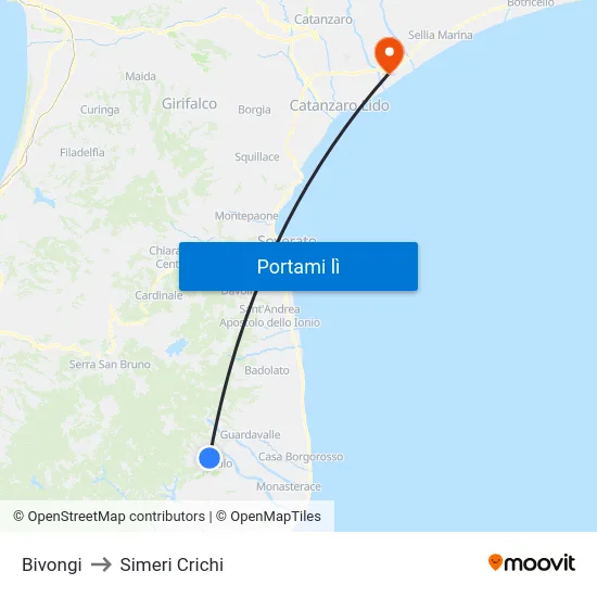 Bivongi to Simeri Crichi map