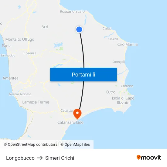 Longobucco to Simeri Crichi map