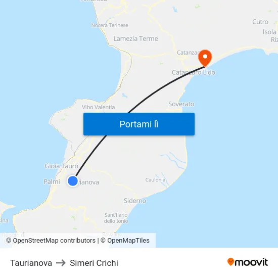 Taurianova to Simeri Crichi map
