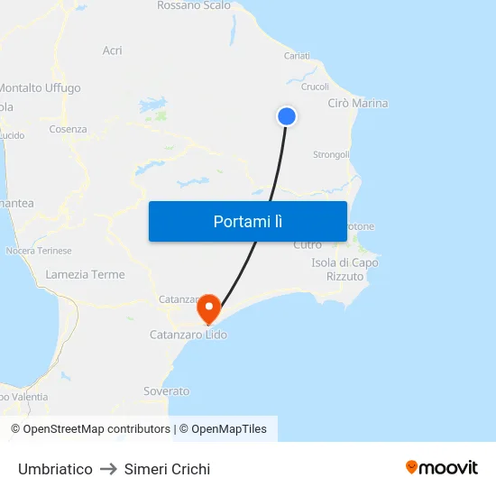 Umbriatico to Simeri Crichi map